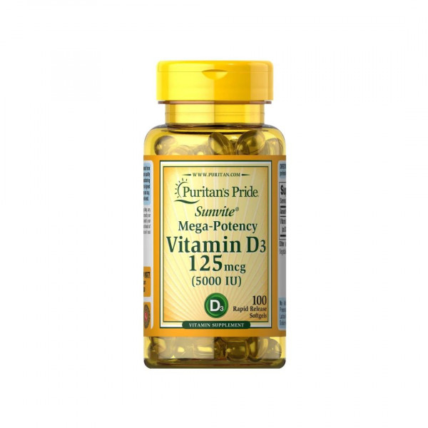 Puritan`s Pride Vitamin D3 125 mcg 5000 IU – 100 Softgelkapseln
