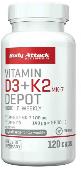 Body Attack Vitamin D3+K2 Depot– 120 Kapseln