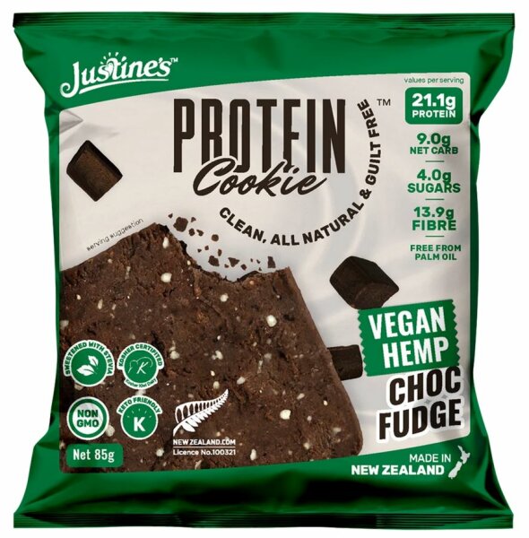 Justines Vegan Hemp Protein Cookies - 12 x 85 g, Choc Fudge