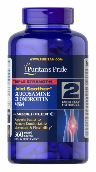 Puritans Pride Triple Strength Glucosamine, Chondroitin & MSM Joint Soother®  – 360 Coated Caplets