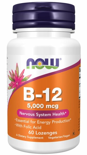 Now Foods B-12 mit Folsäure 5000 mcg - 60 Lutschtabletten