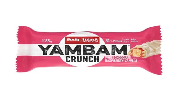 Body Attack Yambam- 1 Riegel a 55g White Chocolate Raspberry Vanilla Crunch