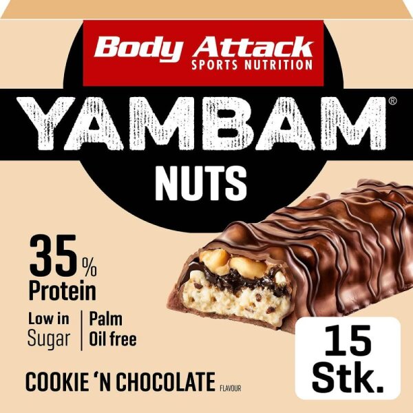Body Attack Yambam- 15 Riegel a 55g Cookie n Chocolate Nuts